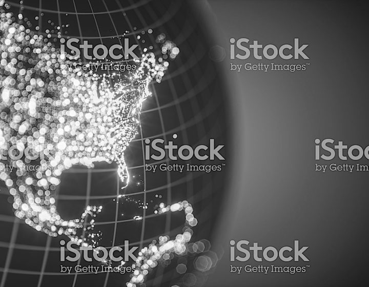 Abstract image of North America's city lights with bokeh.